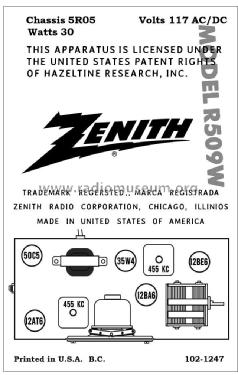 R509W Ch=5R05; Zenith Radio Corp.; (ID = 2791178) Radio