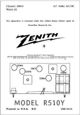 R510Y Ch=5M02; Zenith Radio Corp.; (ID = 2848740) Radio