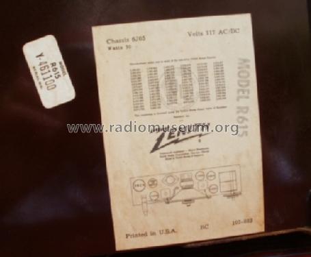 R-615 Ch= 6J05; Zenith Radio Corp.; (ID = 768775) Radio