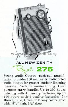 Royal 275-B Ch= 7CT40Z2; Zenith Radio Corp.; (ID = 2032614) Radio