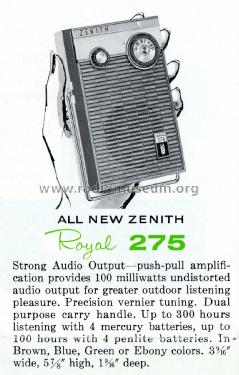 Royal 275-J Ch= 7CT40Z2; Zenith Radio Corp.; (ID = 2032625) Radio