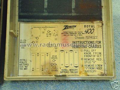 Royal 400 Pocket Radio 7GT40Z2; Zenith Radio Corp.; (ID = 123732) Radio