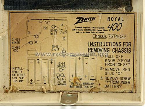 Royal 400 Pocket Radio 7GT40Z2; Zenith Radio Corp.; (ID = 2308268) Radio