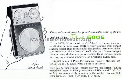 Royal 500E Ch=8CT40Z2; Zenith Radio Corp.; (ID = 2032640) Radio