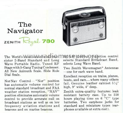 Royal 780 'The Navigator' Ch= 8CT42; Zenith Radio Corp.; (ID = 2032680) Radio
