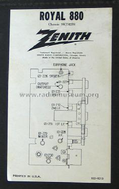 Royal 880 9KT42Z6 ; Zenith Radio Corp.; (ID = 251621) Radio