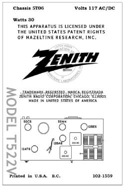 T522V Ch=5T06; Zenith Radio Corp.; (ID = 2791185) Radio