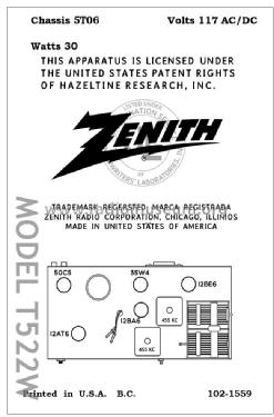 T522W Ch=5T06; Zenith Radio Corp.; (ID = 2791184) Radio