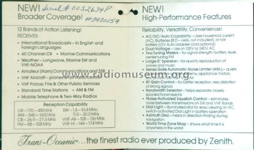 Trans-Oceanic 12 Band Portable Radio R-7000-1 Ch= 2WKR70; Zenith Radio Corp.; (ID = 2388683) Radio