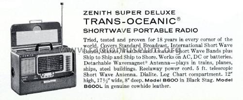 Trans-Oceanic B600L Ch=6A41; Zenith Radio Corp.; (ID = 2032385) Radio