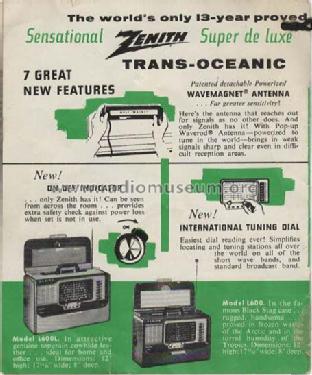 Trans-Oceanic L600 Ch= 6L40; Zenith Radio Corp.; (ID = 2725305) Radio