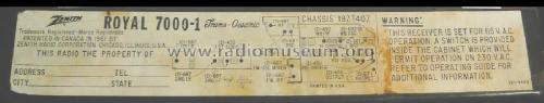 Trans-Oceanic Royal 7000-1 Ch= 18ZT40Z; Zenith Radio Corp.; (ID = 1948577) Radio