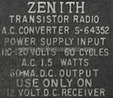 Transistor Radio AC Converter S-64352; Zenith Radio Corp.; (ID = 654606) Power-S