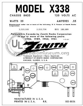 X338 Ch= 8H20; Zenith Radio Corp.; (ID = 2808150) Radio