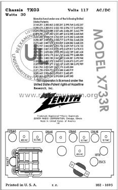 X733R Ch=7X03; Zenith Radio Corp.; (ID = 2878424) Radio