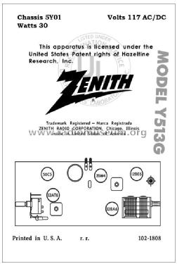 Y513G Ch=5Y01; Zenith Radio Corp.; (ID = 2813888) Radio