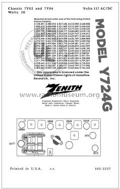 Y724G Ch=7Y02; Zenith Radio Corp.; (ID = 2814656) Radio