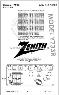 Y733R Ch=7Y03; Zenith Radio Corp.; (ID = 2947820) Radio