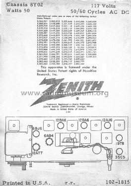 Y832E Ch= 8Y02; Zenith Radio Corp.; (ID = 1152132) Radio