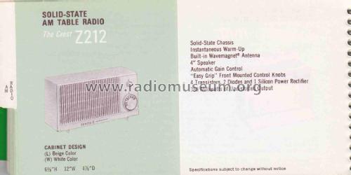Z212 Ch= 4ZT28; Zenith Radio Corp.; (ID = 2812696) Radio
