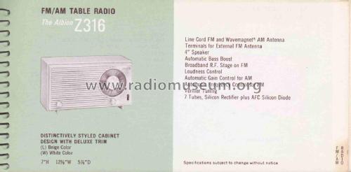 Z316W ; Zenith Radio Corp.; (ID = 2812680) Radio