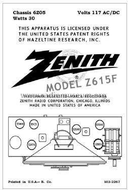 Z615F Ch= 6Z05; Zenith Radio Corp.; (ID = 2788254) Radio