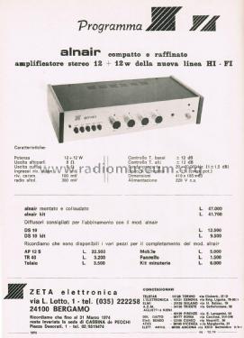 Amplificatore Stereo Alnair; Zeta Elettronica; (ID = 2752304) Verst/Mix