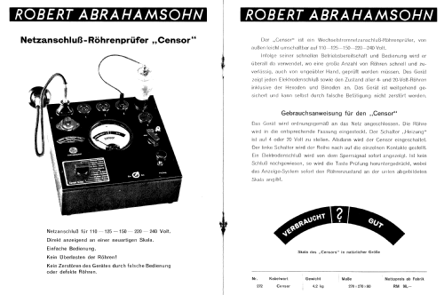 Röhrenprüfer Censor; Abrahamsohn, Robert; (ID = 2093494) Equipment