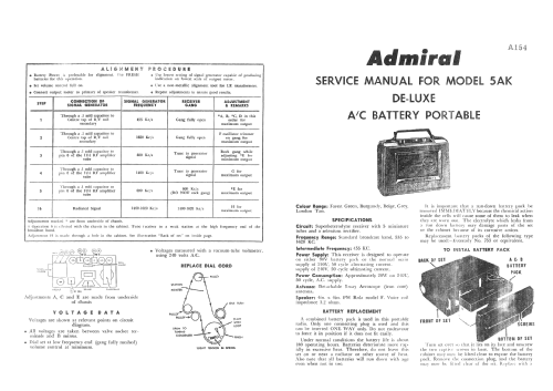 De-Luxe AC/Batt. Portable 5AK; Admiral of Australia (ID = 2091362) Radio