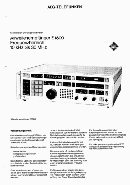 VLF-HF Empfänger E1800; AEG Radios Allg. (ID = 3072990) Commercial Re