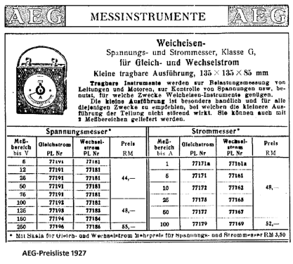 Weicheisen-Spannungsmesser, Strommesser, Klasse G 5-250 V AC/DC; 1-130 A AC/DC; AEG Radios Allg. (ID = 2026200) Equipment