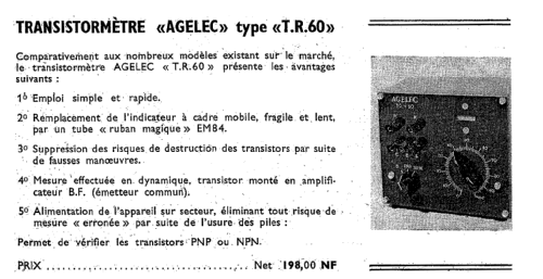 Transistormètre TR60; Agelec A.G.E.L.E.C.; (ID = 1431534) Equipment