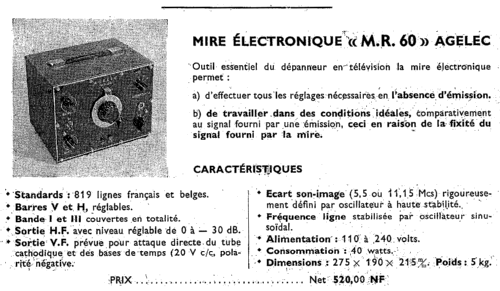 TV Video Signal Generator MR60; Agelec A.G.E.L.E.C.; (ID = 1431535) Equipment