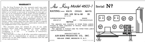 4603 ; Air King Products Co (ID = 3048028) Radio