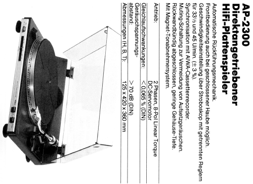 Direct Drive Turntable System AP-2300; Aiwa Co. Ltd.; Tokyo (ID = 1499852) Ton-Bild