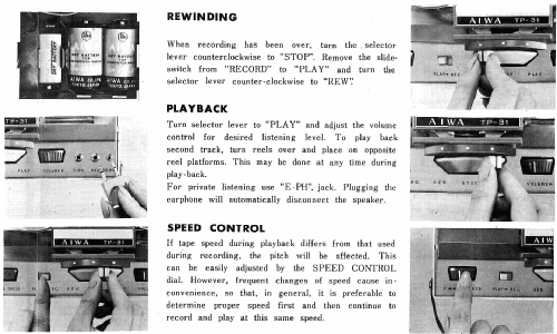 Portable Reel to Reel Tape Recorder TP-31; Aiwa Co. Ltd.; Tokyo (ID = 823688) Reg-Riprod