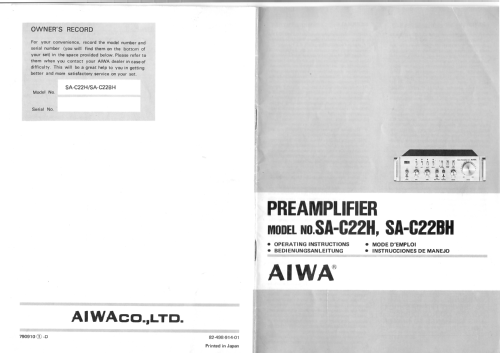 Pre Amplifier SA-C22; Aiwa Co. Ltd.; Tokyo (ID = 2895584) Ampl/Mixer