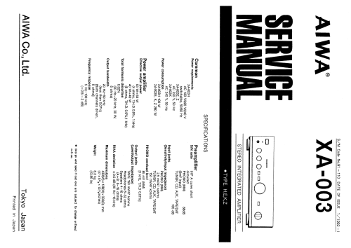 Stereo Integrated Amplifier XA-003; Aiwa Co. Ltd.; Tokyo (ID = 2486206) Ampl/Mixer