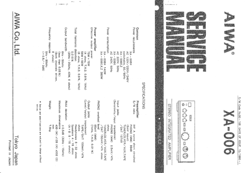 Stereo Integrated Amplifier XA-006; Aiwa Co. Ltd.; Tokyo (ID = 2486219) Ampl/Mixer