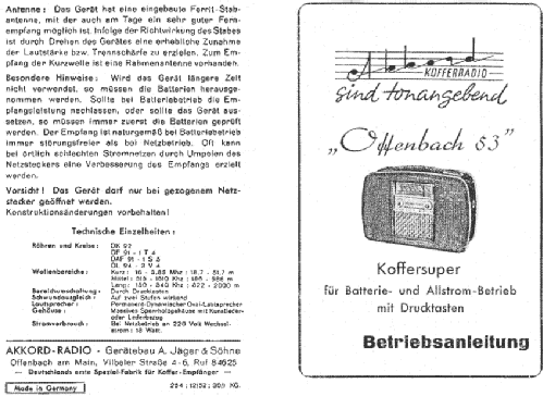 Offenbach 53; Akkord-Radio + (ID = 594862) Radio