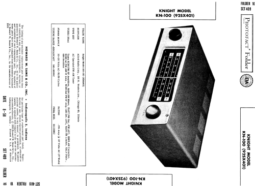 Knight KN-100 Ch= 92SX401; Allied Radio Corp. (ID = 802350) Radio