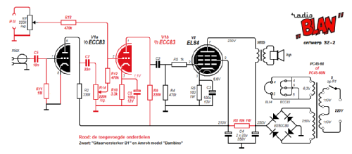 Gitaarversterker met mengbare P.U. ingang Radio Blan ontwerp 32-2; Amroh NV Radio (ID = 1396914) Kit