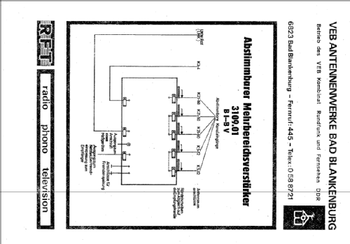 Abstimmbarer Mehrbereichsverstärker AVS1 3109.01; Antennenwerke Bad (ID = 1438647) Ampl. RF