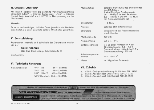 HF-Signalpegelmeßgerät SPM84; Antennenwerke Bad (ID = 2099369) Ausrüstung