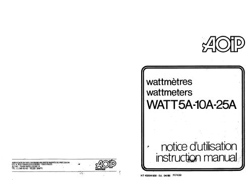 Wattmètre WATT5A WATT10A WATT25A; AOIP, AOP A.O.I.P., (ID = 986531) Equipment