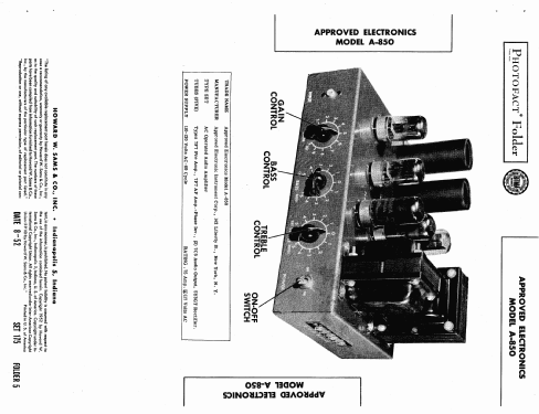 Audio Amplifier A-850; Approved Electronic (ID = 434834) Ampl/Mixer