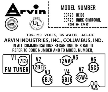 33R29 Ch= 1.74301; Arvin, brand of (ID = 3129428) Radio