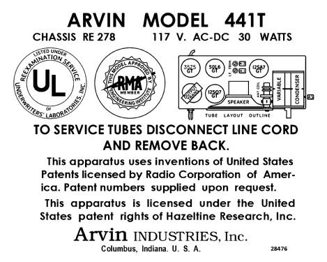 441-T Hopalong Cassidy Ch= RE-278; Arvin, brand of (ID = 3107488) Radio