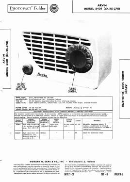 540T Ch= RE-278; Arvin, brand of (ID = 2950784) Radio