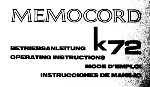 Memocord K72; Assmann, W., GmbH; (ID = 2040180) R-Player